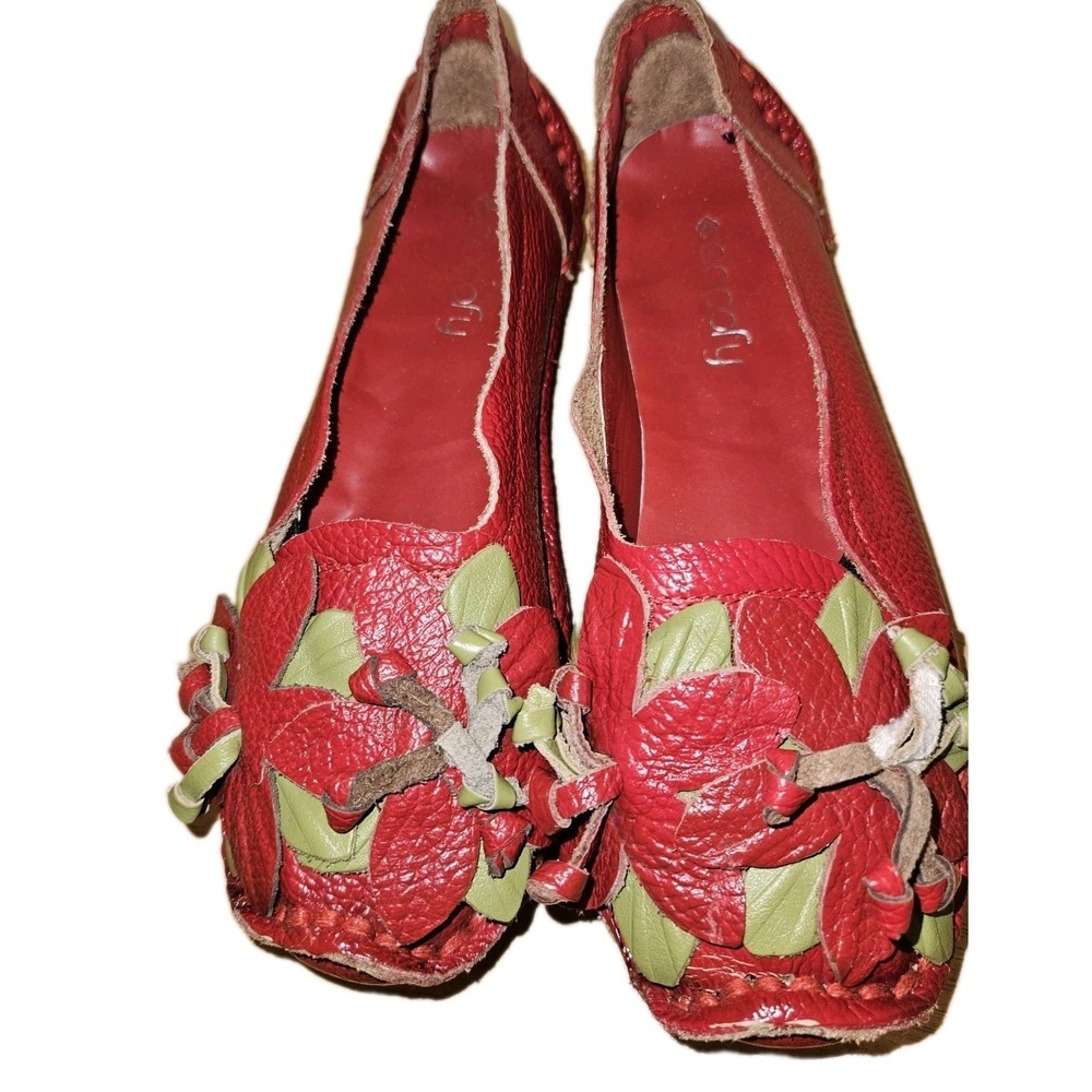 SOCOFY 2 Pr Red & Yellow Leather Slip On Shoes Womens Sz US 8 To 8.5 EUC - Picture 3 of 6